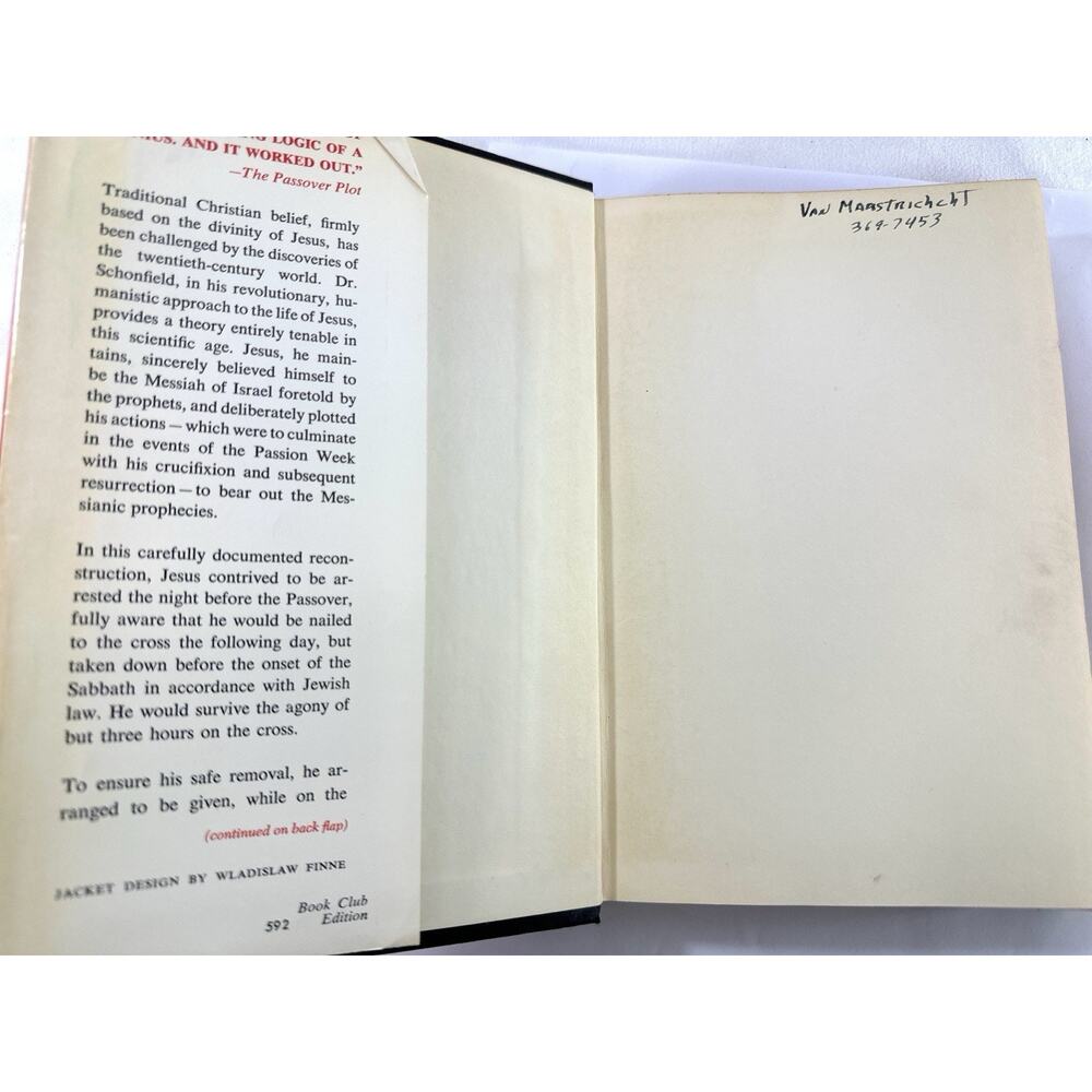 The Passover Plot by Hugh J. Schonfield 1965 HC w Dust Jacket Bernard Geis - Picture 7 of 10